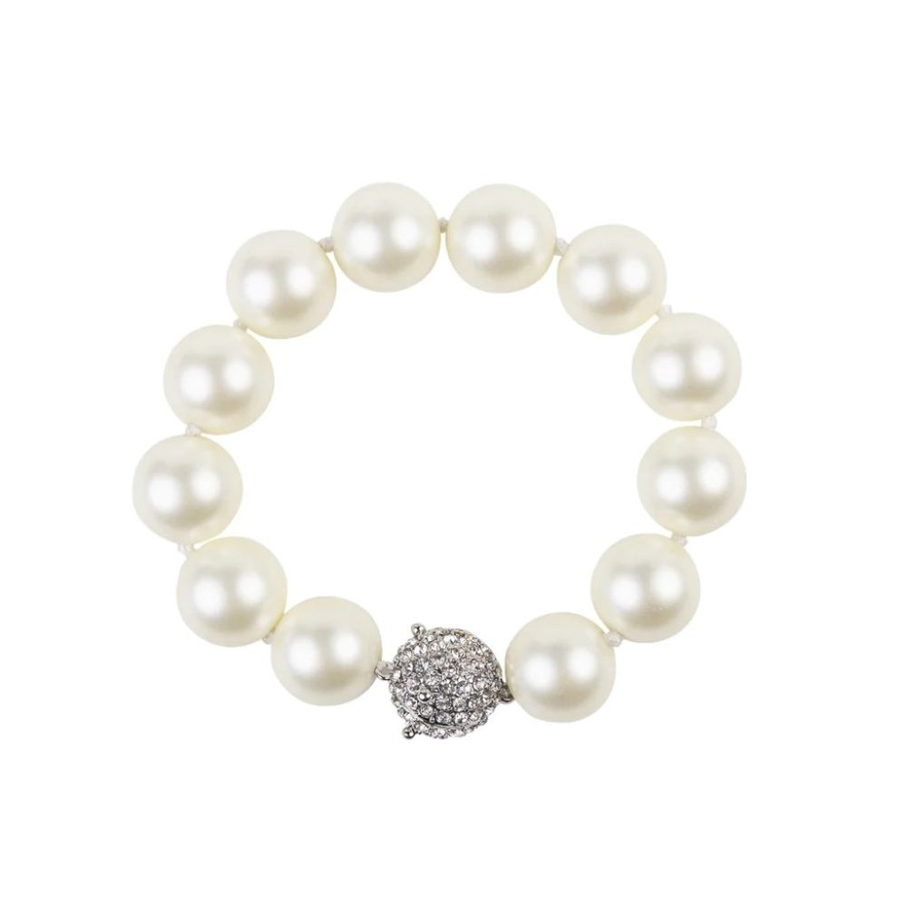 KENNETH JAY LANE CULTURA 16MM PEARL PAVE CRYSTAL MAGNET CLASP BRACELET, HAND KNO